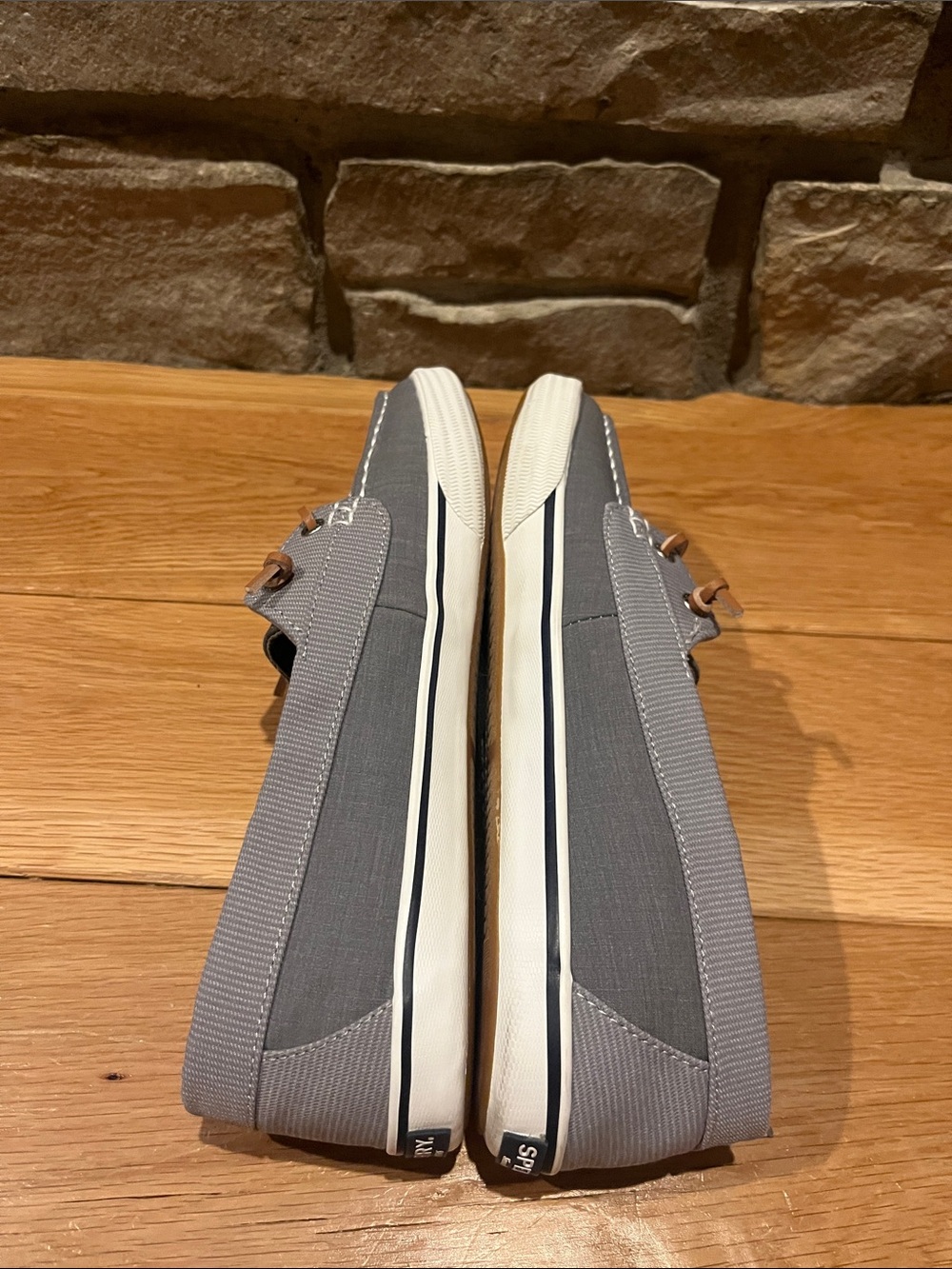 Sperry Gray Canvas Boat Shoes with Brown Laces Size 10 - Picture 9 of 11